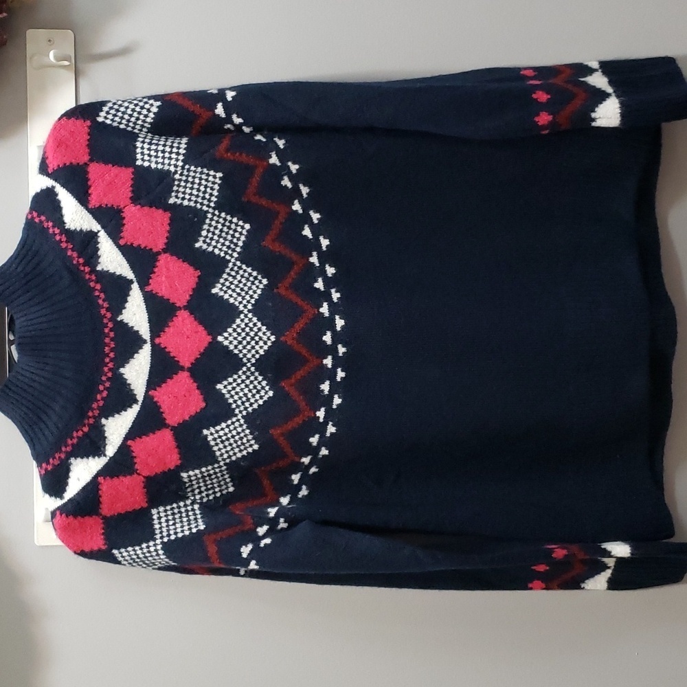 Vince Camuto Navy, Pink, Ivory Print Mock Neck Sweater